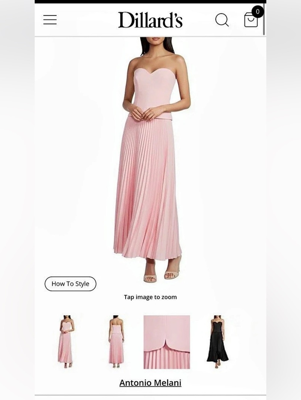 Antonio Melani Strapless Pleated A-Line Maxi Dress